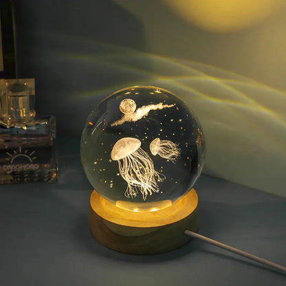 3D Jellyfish Crystal Ball Night Light – Laser Engraved Glass LED Lamp, Unique Gift for Birthdays, Christmas & Home Décor