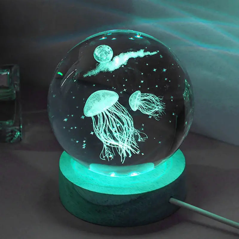 3D Jellyfish Crystal Ball Night Light – Laser Engraved Glass LED Lamp, Unique Gift for Birthdays, Christmas & Home Décor