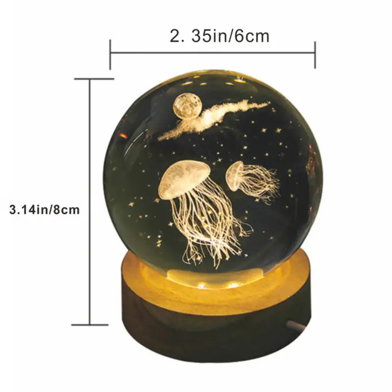 3D Jellyfish Crystal Ball Night Light – Laser Engraved Glass LED Lamp, Unique Gift for Birthdays, Christmas & Home Décor