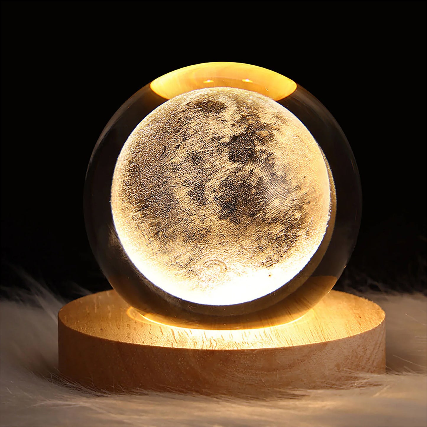 3D Galaxy Crystal Ball Lamp with Wooden Base - USB LED Night Light for Home and Desk Decoration