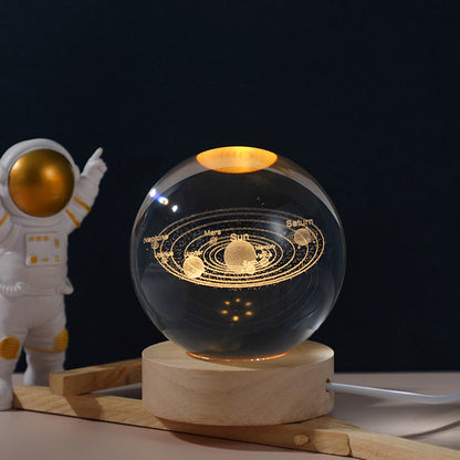 3D Galaxy Crystal Ball Lamp with Wooden Base - USB LED Night Light for Home and Desk Decoration