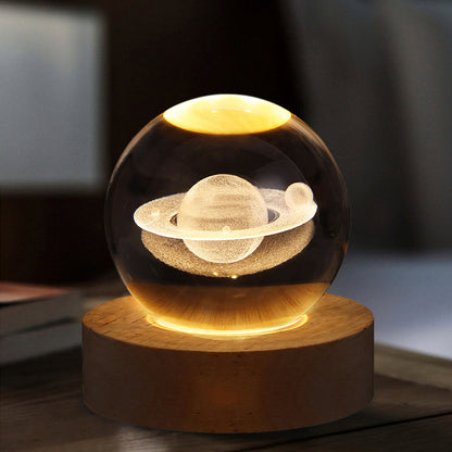 3D Galaxy Crystal Ball Lamp with Wooden Base - USB LED Night Light for Home and Desk Decoration